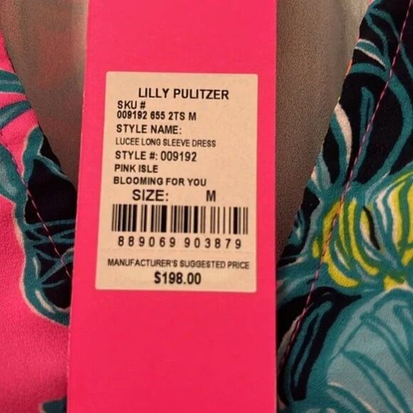 NWOT Lilly Pulitzer Lucee Long Sleeve Dress "Pink Isle Blooming For You" Sz L - Picture 4 of 8